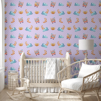 Schattigee Baby Nursery Animal Ride Lila pastel Behang