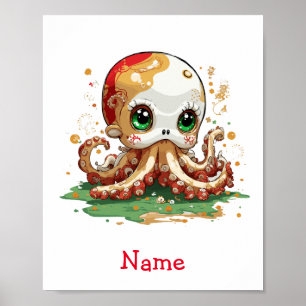 Schattigee Baby octopus aangepaste naam Poster