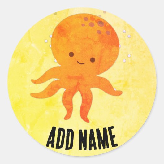 Schattigee Baby octopus Cartoon aangepaste naam Ronde Sticker (Voorkant)