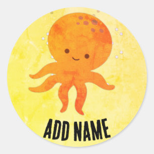 Schattigee Baby octopus Cartoon aangepaste naam Ronde Sticker