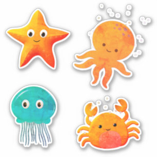 Schattigee  Baby Octopus Zeesterkrab Kwallen Sticker