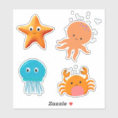 Schattigee Baby octopus zeesterren krab kwallen Ca Sticker (Vel)