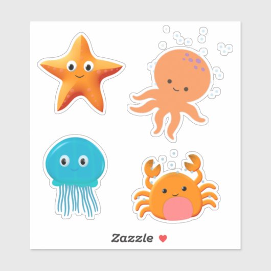 Schattigee Baby octopus zeesterren krab kwallen Ca Sticker (Vel)