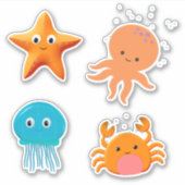 Schattigee Baby octopus zeesterren krab kwallen Ca Sticker (Voorkant)