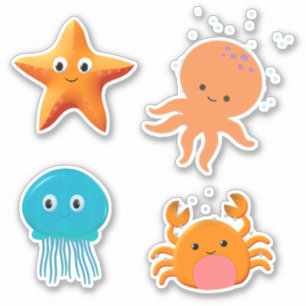 Schattigee Baby octopus zeesterren krab kwallen Ca Sticker