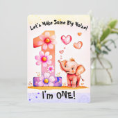 Schattigee Baby olifant 1e verjaardag bloemenharte Kaart (Staand voorkant)