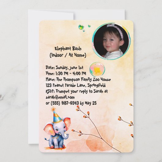 Schattigee Baby olifant 1e verjaardag bloemenharte Kaart (Achterkant)