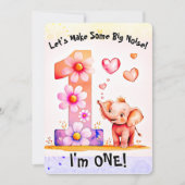 Schattigee Baby olifant 1e verjaardag bloemenharte Kaart (Voorkant)