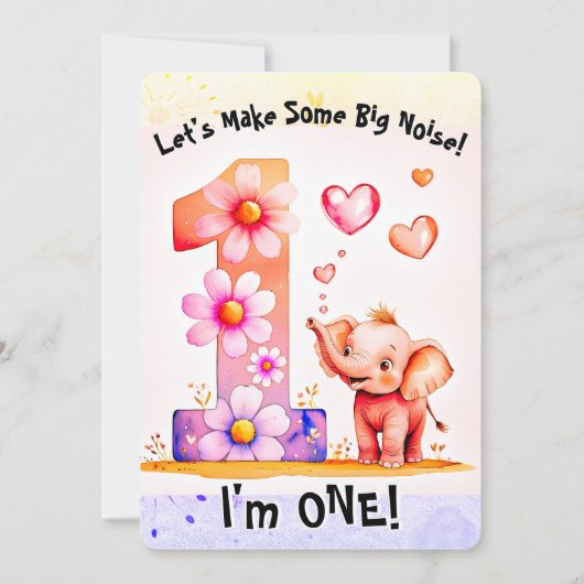 Schattigee Baby olifant 1e verjaardag bloemenharte Kaart (Voorkant)