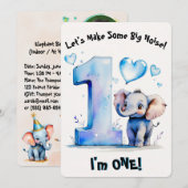 Schattigee Baby olifant 1e verjaardag - Boys Blue  Kaart (Voorkant / Achterkant)