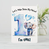 Schattigee Baby olifant 1e verjaardag - Boys Blue  Kaart (Staand voorkant)
