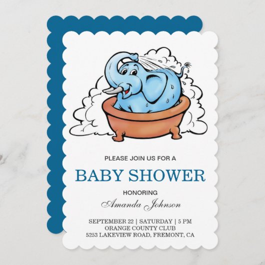 Schattigee Baby olifant bad Baby shower uitnodigin Kaart (Voorkant / Achterkant)
