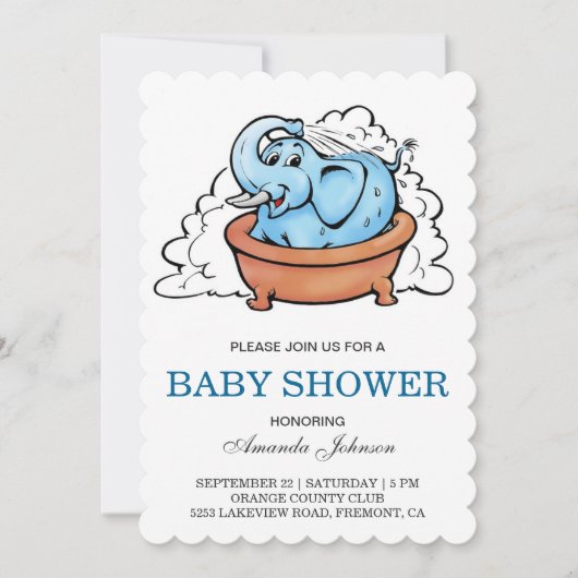 Schattigee Baby olifant bad Baby shower uitnodigin Kaart (Voorkant)