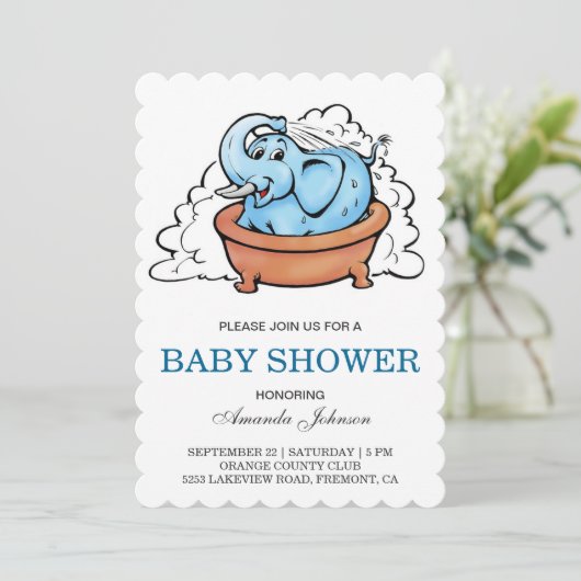 Schattigee Baby olifant bad Baby shower uitnodigin Kaart (Staand voorkant)