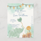 Schattigee Baby Olifant Balloon Baby shower Invita Briefkaart (Voorkant)