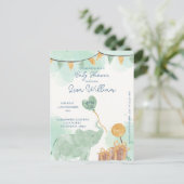 Schattigee Baby Olifant Balloon Baby shower Invita Briefkaart (Staand voorkant)