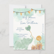 Schattigee Baby Olifant Balloon Baby shower Invita
