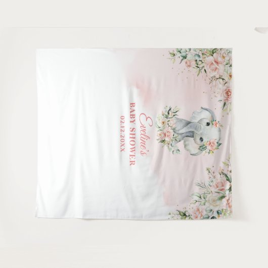 Schattigee baby olifant blos bloemengoud baby show wandkleed (Voorkant (horizontaal))