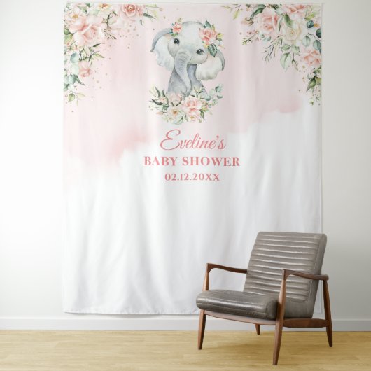 Schattigee baby olifant blos bloemengoud baby show wandkleed (In situ)