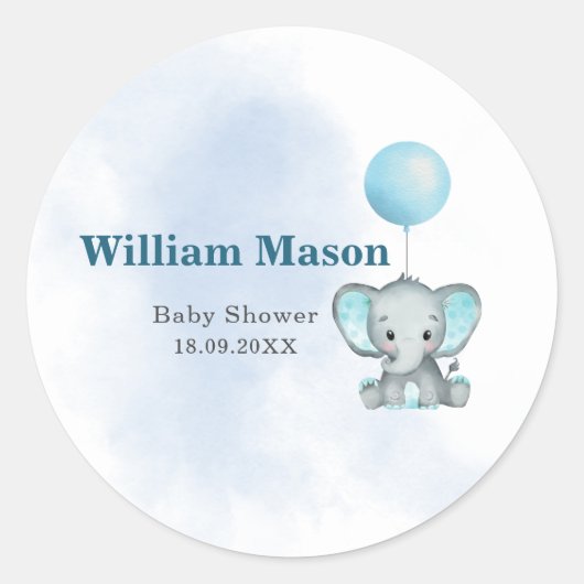 Schattigee Baby Olifant Blue Balloon Waterverf Ronde Sticker (Voorkant)
