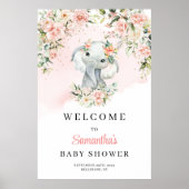 Schattigee baby olifant blush Meisje Baby shower W Poster (Voorkant)