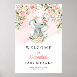 Schattigee baby olifant blush Meisje Baby shower W Poster