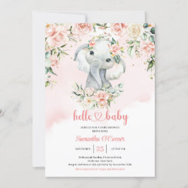 Schattigee baby olifant blush roze bloemen gouden  kaart