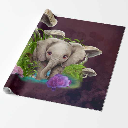 Schattigee Baby olifant Cadeaupapier (Uitgerold)