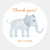 Schattigee Baby olifant dank je datum Ronde Sticker (Voorkant)