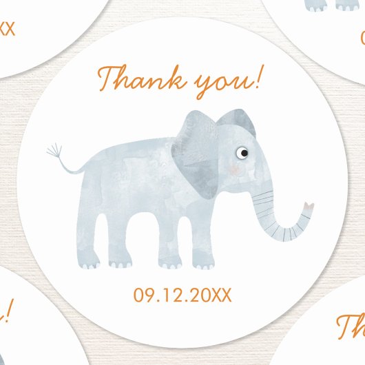 Schattigee Baby olifant dank je datum Ronde Sticker