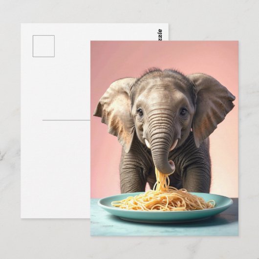 Schattigee Baby Olifant Eating Spaghetti Briefkaart (Voorkant / Achterkant)