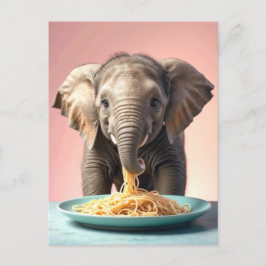 Schattigee Baby Olifant Eating Spaghetti Briefkaart (Voorkant)