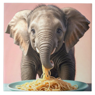 Schattigee Baby Olifant Eating Spaghetti Tegeltje