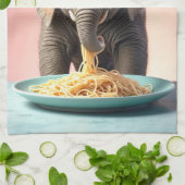 Schattigee Baby Olifant Eating Spaghetti Theedoek (Gevouwen)