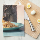 Schattigee Baby Olifant Eating Spaghetti Theedoek (Quarter Fold)