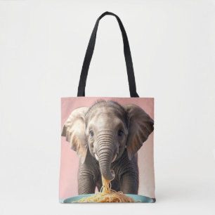 Schattigee Baby Olifant Eating Spaghetti Tote Bag