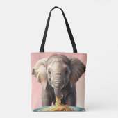 Schattigee Baby Olifant Eating Spaghetti Tote Bag (Achterkant)