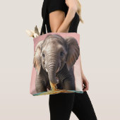 Schattigee Baby Olifant Eating Spaghetti Tote Bag (Dichtbij)