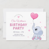 Schattigee baby-olifant en ballonverjaardag kaart (Voorkant)