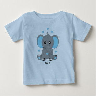 Schattigee baby olifant in blauw, hand getekend,