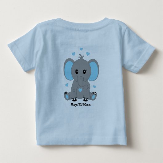 Schattigee baby olifant in blauw, hand getekend, (Achterkant)