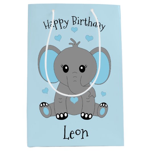 Schattigee baby olifant in blauw, jongensverjaarda medium cadeauzakje (Voorkant)