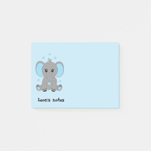 Schattigee baby olifant in blauw, op maat post-it® notes (Voorkant)