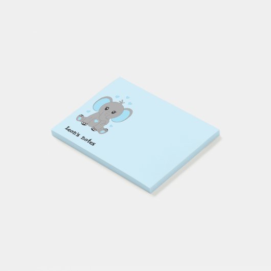 Schattigee baby olifant in blauw, op maat post-it® notes (Schuin)