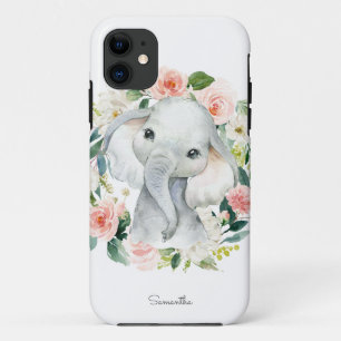 Schattigee Baby olifant in bloemenkrans Case-Mate iPhone Case