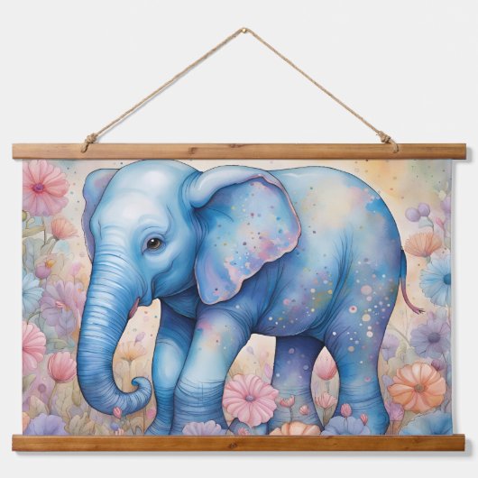 Schattigee Baby Olifant in een pastelmadeliefje Hangend Wandkleed (Voorkant 2)