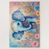 Schattigee Baby Olifant in een pastelmadeliefje Legpuzzel (Verticaal)