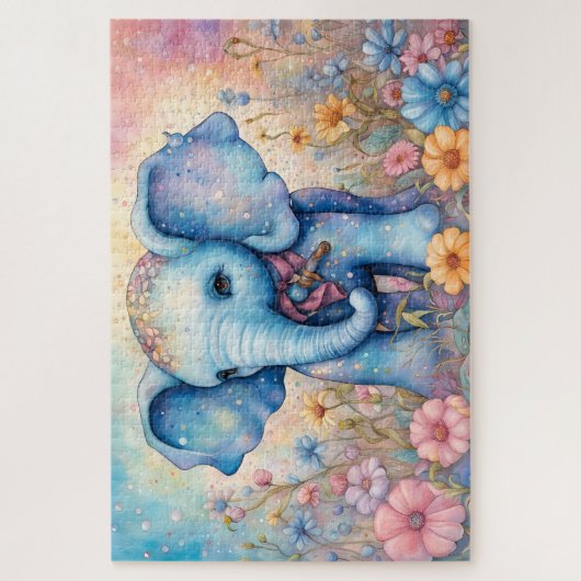 Schattigee Baby Olifant in een pastelmadeliefje Legpuzzel (Verticaal)