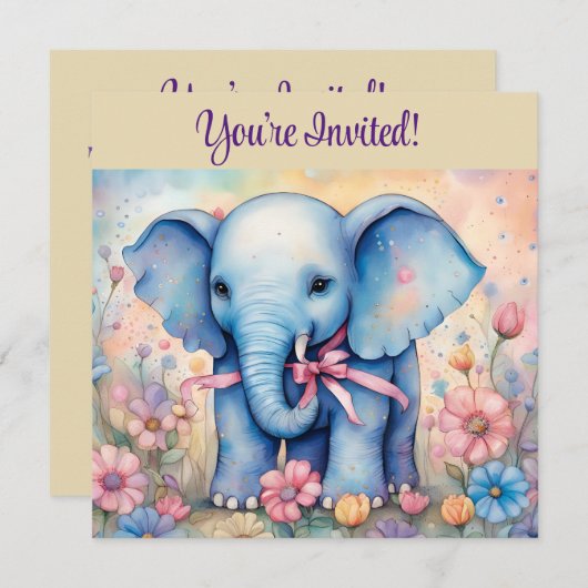 Schattigee Baby olifant in een pasteltuin Kaart (Voorkant / Achterkant)