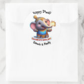 Schattigee Baby olifant in feestelijke kleding Diw Ronde Sticker (Tas)